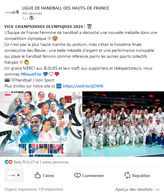 Post LK Vice-championnes olympiques 2024