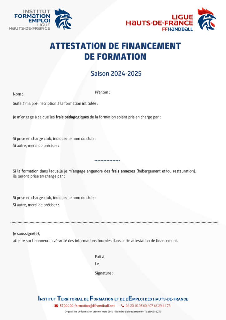 Attestation de financement de formation (2024-2025)